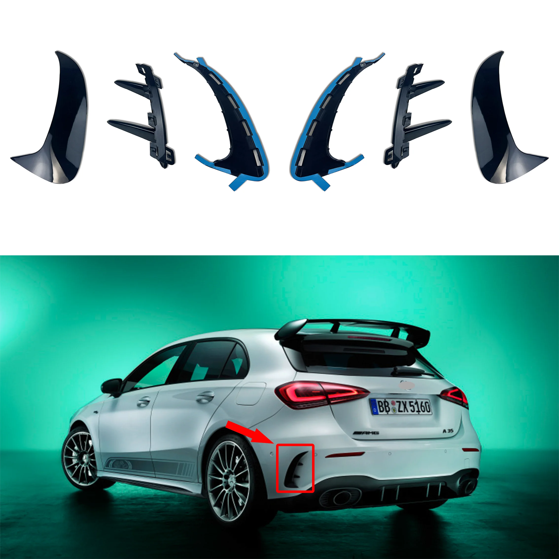 Paar Hinten Flicks Stoßstange Spoilder Canards Splitter Für Mercedes Benz W177 AMG Linie Fließheck A180 A200 A220 A160 A250 A35 2019 – Detail 6