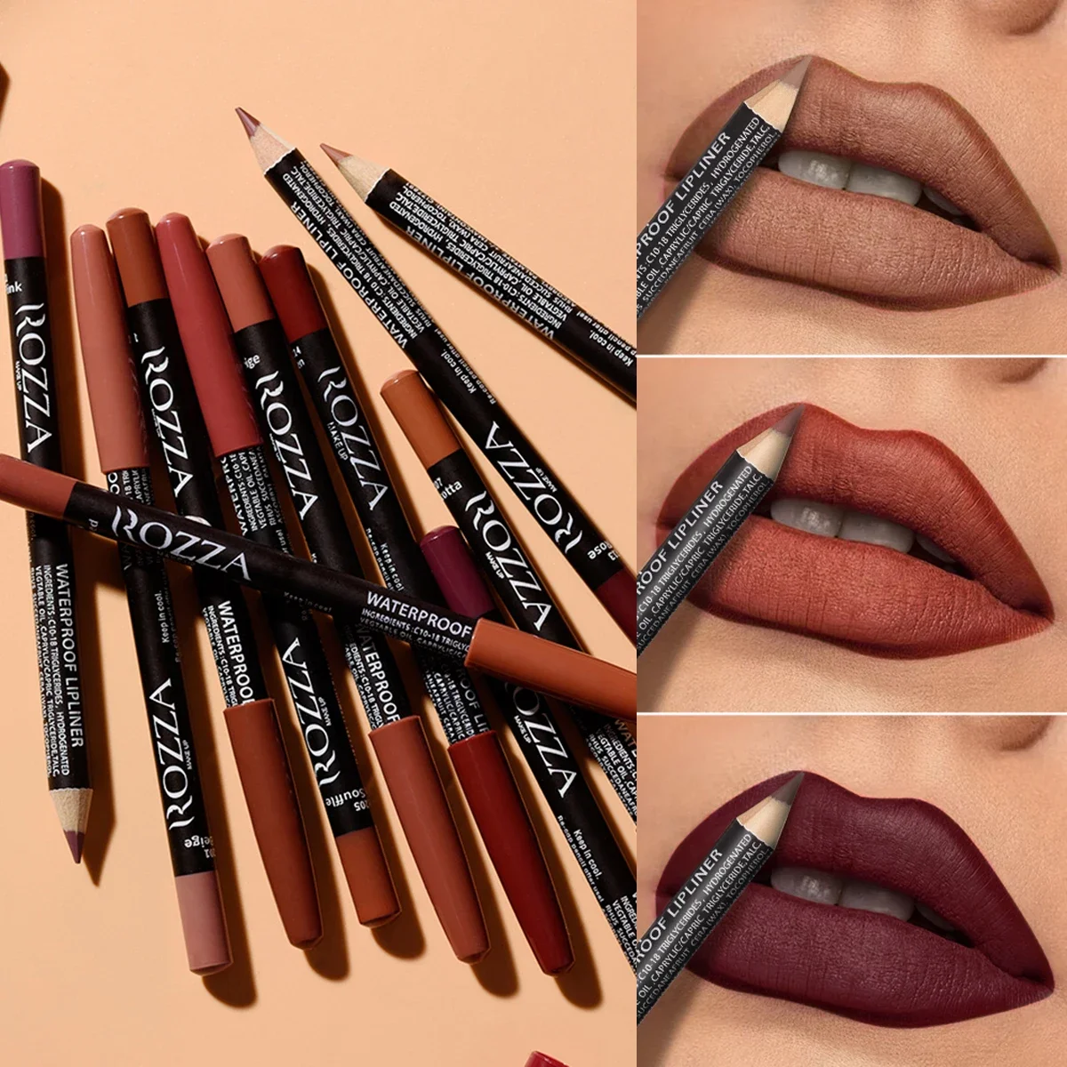 Matita per labbra opaca nuda da 14 colori, penna per rossetto naturale facile da colorare a lunga durata, trucco per matita per labbra con linea a gancio ad alta pigmentazione