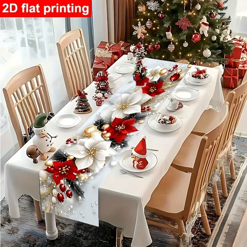 Weihnachts-Tischläufer, rot, grün, Feiertagsdekoration für festliche Partys, Familienessen, Küche, Esstisch