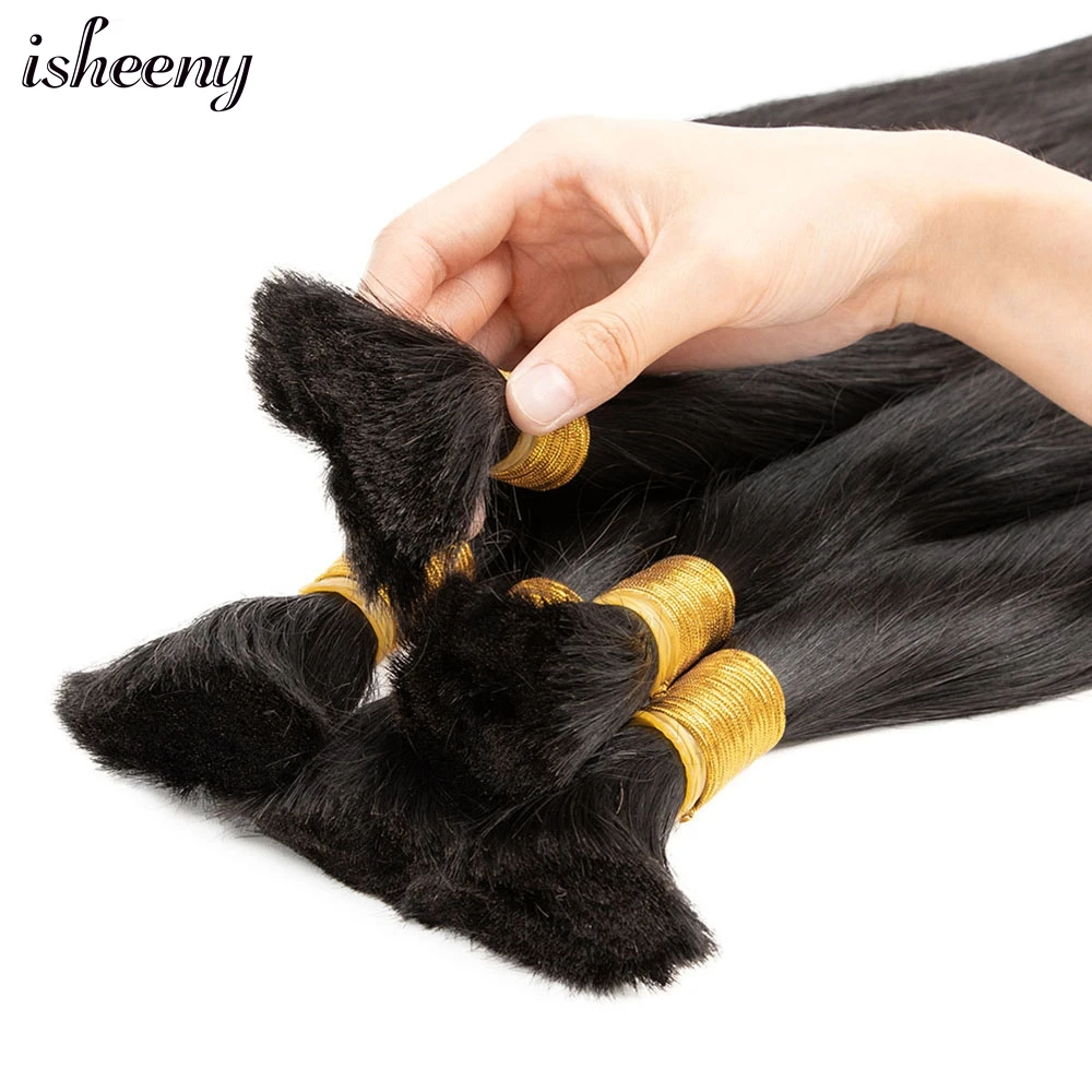 Isheeny Natural Black Human Hair Bulk Bundles 12