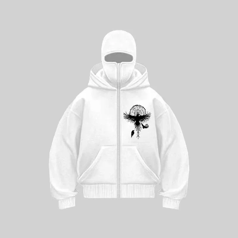 2025 New Men's Balaclava Zipper Winter Warm Casual Sweatshirt with Hooded Mask Zipper Design Sports Jacket Outdoor Activities