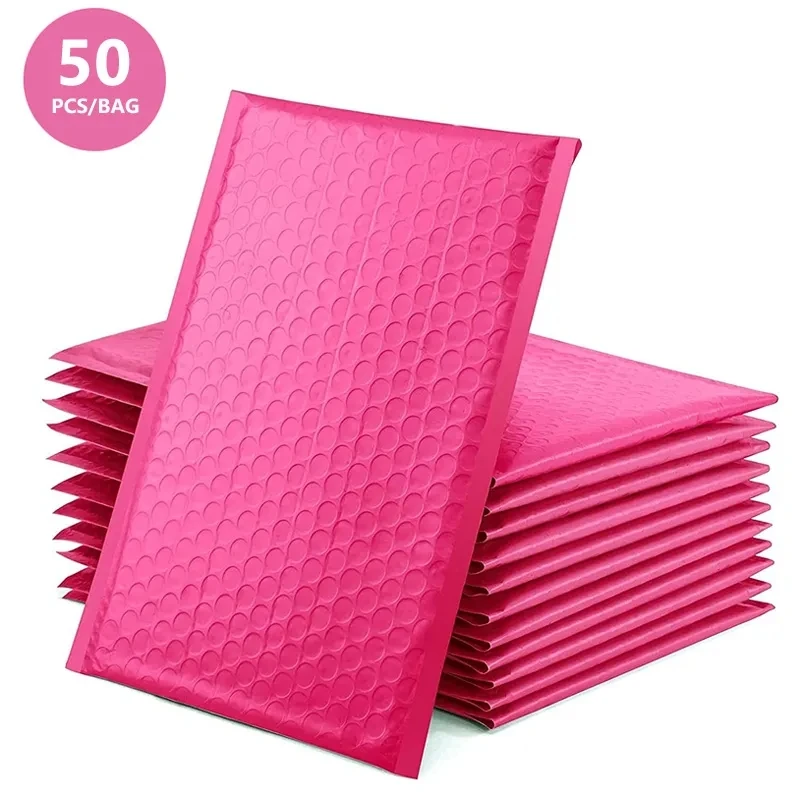 Bolha Acolchoada Envelopes para Mailers, Pérola Filme, Presente, Envelope Mail, Bolsa para Livro, Revista, Mailer Forrado, Auto Selo, Rosa, 50PCs