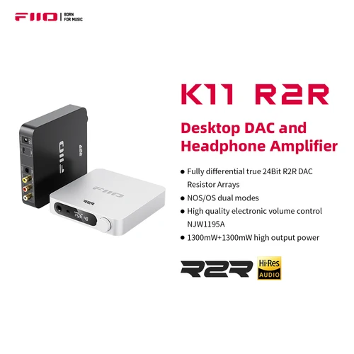 FiiO K11 R2R DAC y amplificador de auriculares para audio doméstico o PC, 6,35 mm y 4,4 mm equilibrado, RCA, coaxial, óptico, 384 kHz/24 bits
