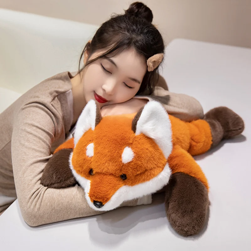 40/55CM  Cute Furry Huggable Long Tail Fox Doll Soft Stuffed Kawaii Fox Doll Pillow Home Decor Birthday Christmas Gift