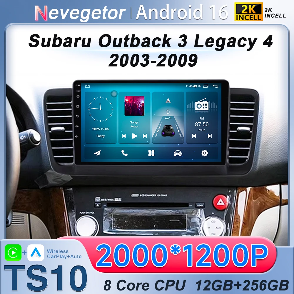 Rádio de Carro Android 16 para Subaru Outback 3 Legacy 4 2003-2009 com Carplay Sem Fio, DSP, Estéreo Multimídia e Navegação GPS Inteligente