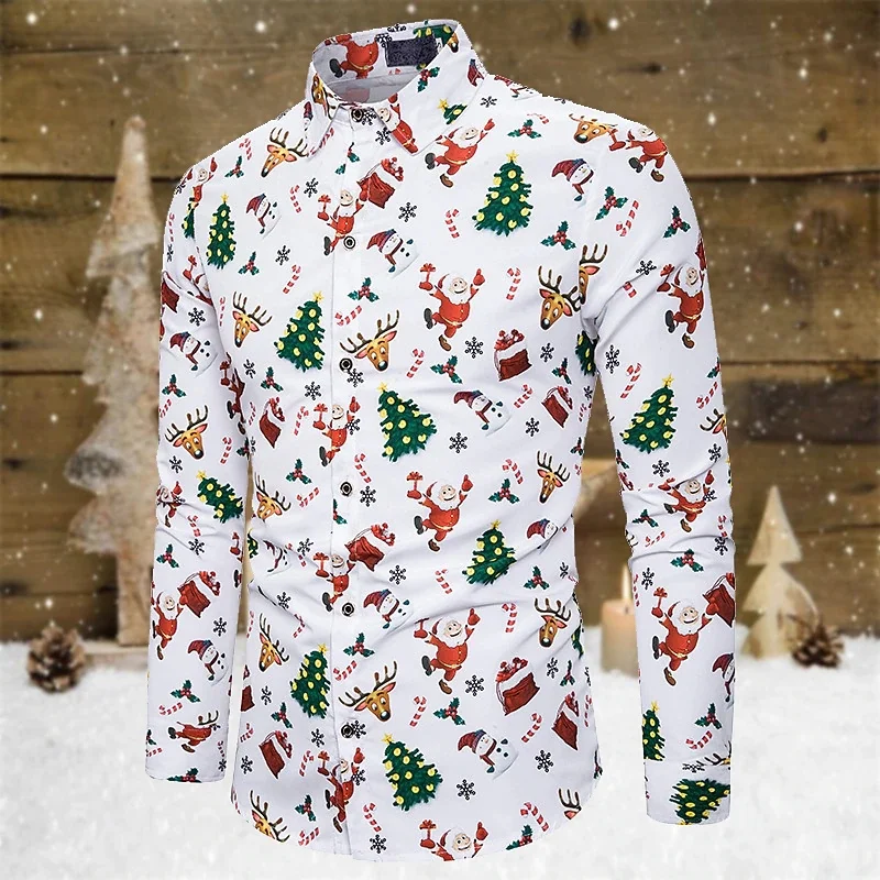 3D Gingerbread Man Merry Christmas Printing Mens Long Sleeve Shirts Fashion Ropa Hombre Hawaiian Dress Shirts For Women Clothing