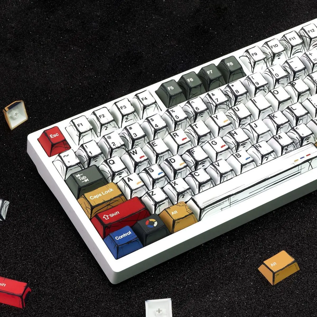 Comic Mixed Lights Koreanisch/Deutsch/Englisch Tastenkappen 5-seitig Farbsublimation PBT Tastenkappe Kirschprofil für MX Switch Gaming Keybaord