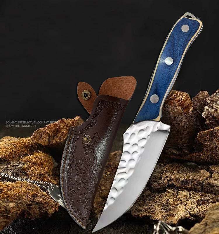 1PC 8.2 inch kitchen knife Fruit knife, stainless steel solid wood handle, outdoor kitchen, family camping, hiking, barbecue