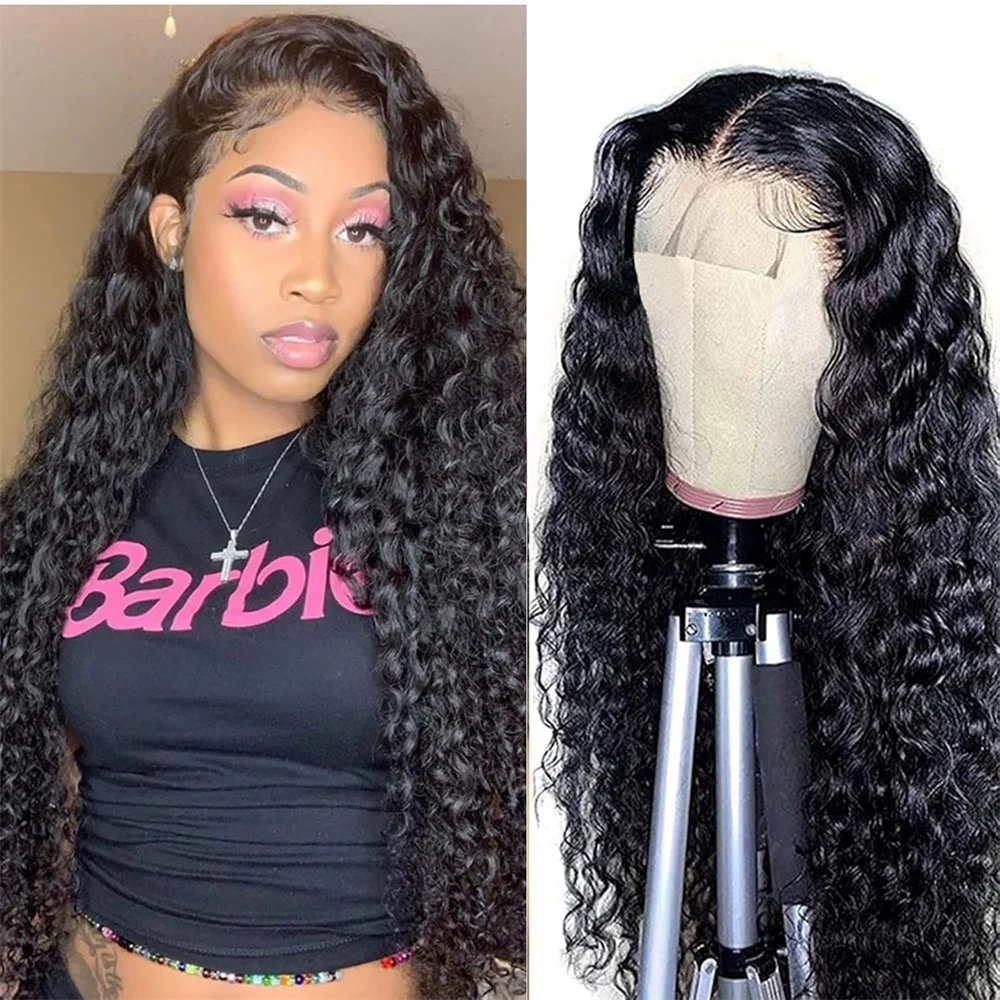 

4x4 Kinky Curly Transparent Lace Front Wigs Human Hair Pre Plucked 180% Density With Baby Hair for Women Peruvian Natural Color