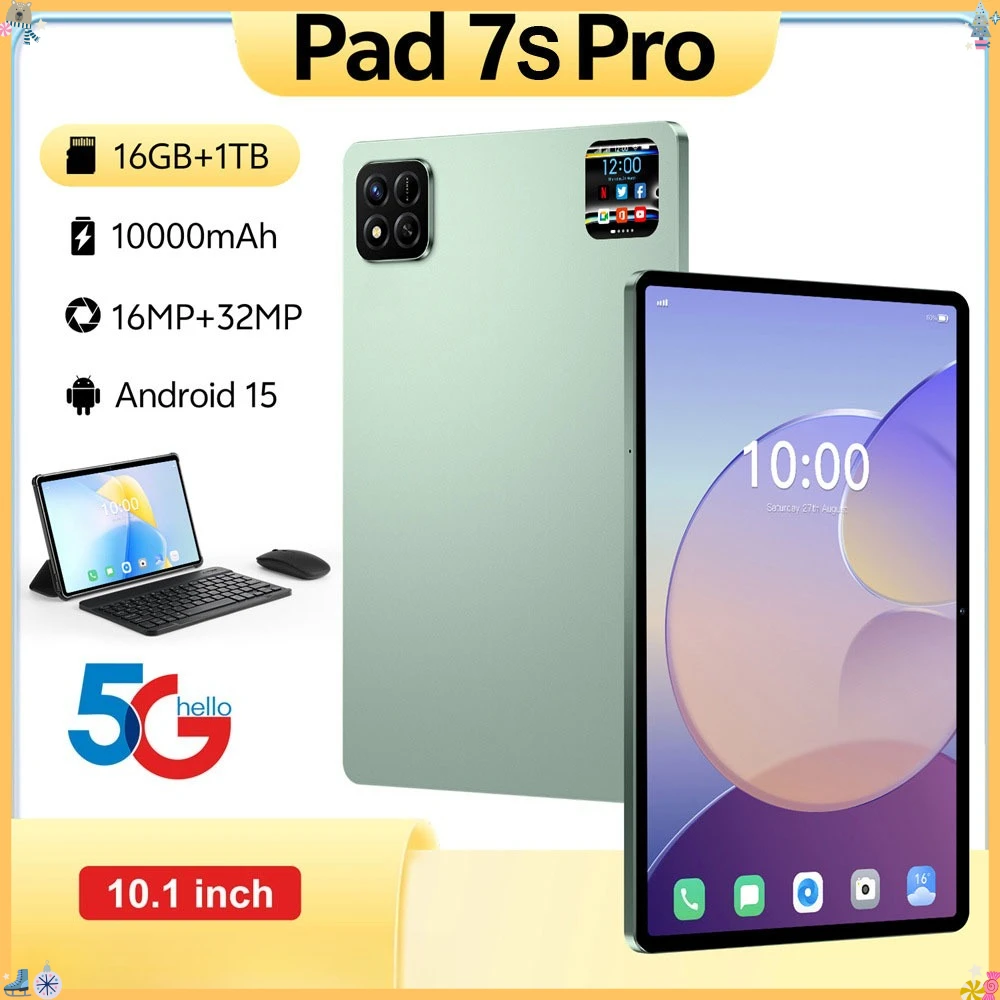 Nueva Tablet Pad 7S Pro 5G con Doble SIM, 10000 mAh, 10.1 Pulgadas, Versión Global Mejorada para Niños, Tablet Android Original de 22 GB + 2 TB