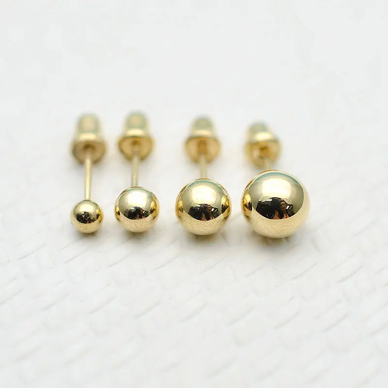 

3-5mm Round Ball 10K Solid Gold Stud Earrings Screw-back Girl Women Real Au417 Yellow Gold Ear Studs Piercing Body Jewelry