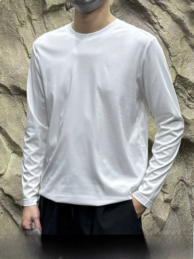 

Высококачественная мужская футболка из модаловой смеси с длинным рукавом, однотонная, базовая, для молодежи, стандартный крой, модная, высокого качества