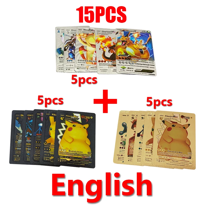 81-15Pcs Pokemon Karten Gold Silber Vmax GX Karte Sammlung Kampf Trainer Karte Spanisch Englisch Französisch Kind Spielzeug weihnachten Geschenke