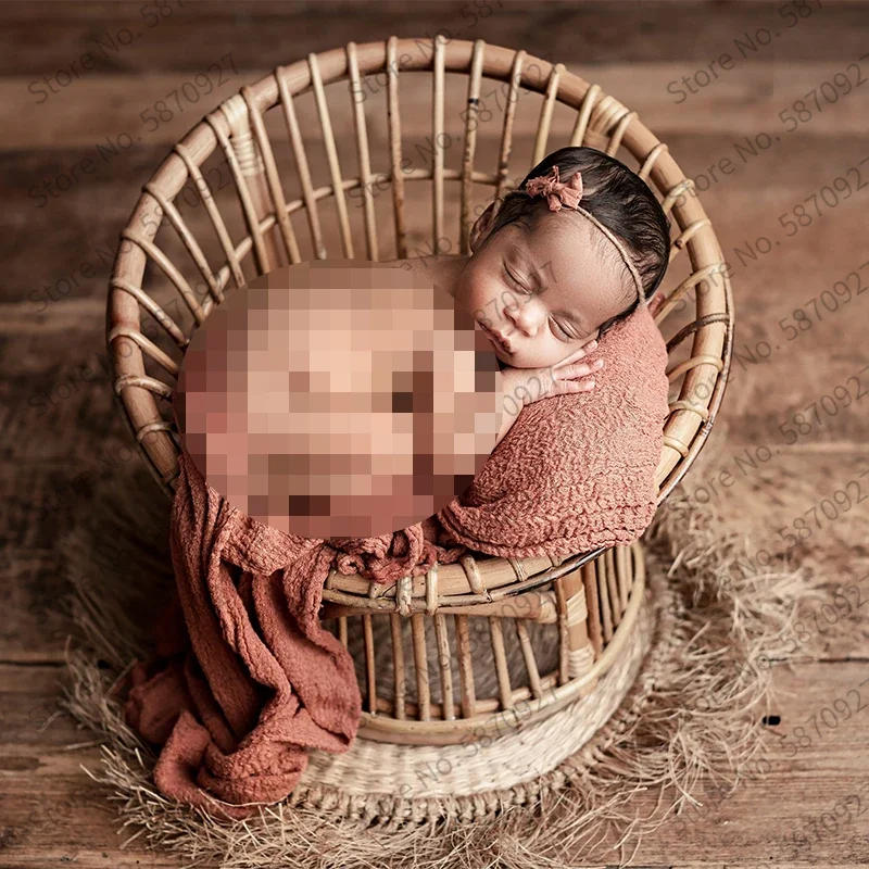 Newborn Photography Props Retro Handmade Round Bamboo Chair Sofa Baby Studio Photography Accessories Studio Photography Props