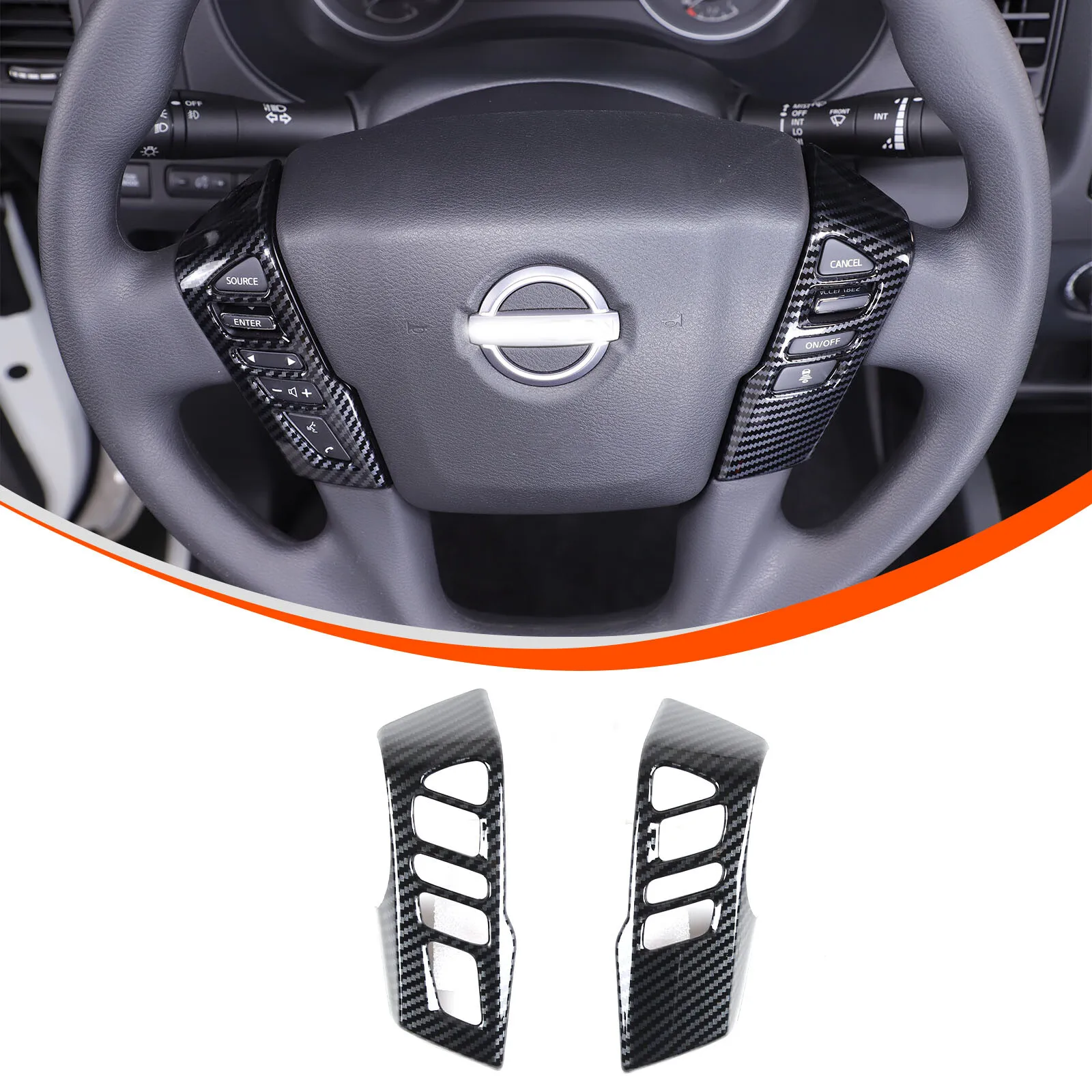 

ABS Carbon Fiber Car Steering Wheel Button Frame Cover For Nissan Frontier 2022-2025 Steering Wheel Decorative Trim Accessories