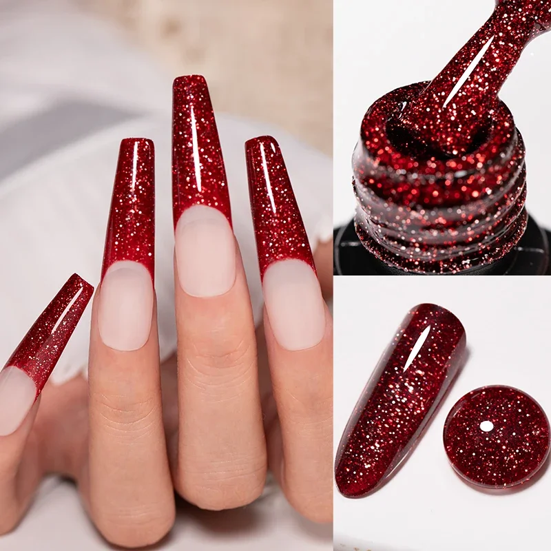7.5 مللي تألق الأحمر عاكس بريق هلام مسمار البولندية مبهرج سوبر لامعة جيل للأظافر نقع قبالة الأشعة فوق البنفسجية شبه دائمة مسمار الفن الورنيش #3