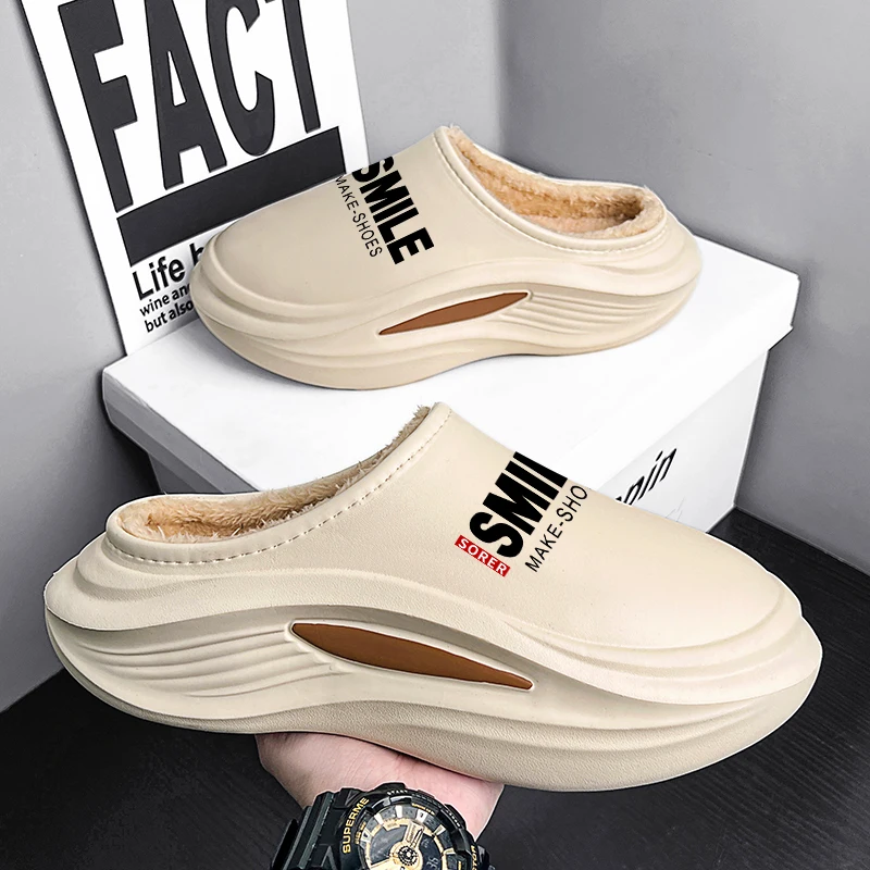 

Men's and Women's Autumn and Winter Fleece-Lined Warm Home Waterproof Non-Slip Cotton Shoes Couple Style Closed-Toe Slippers