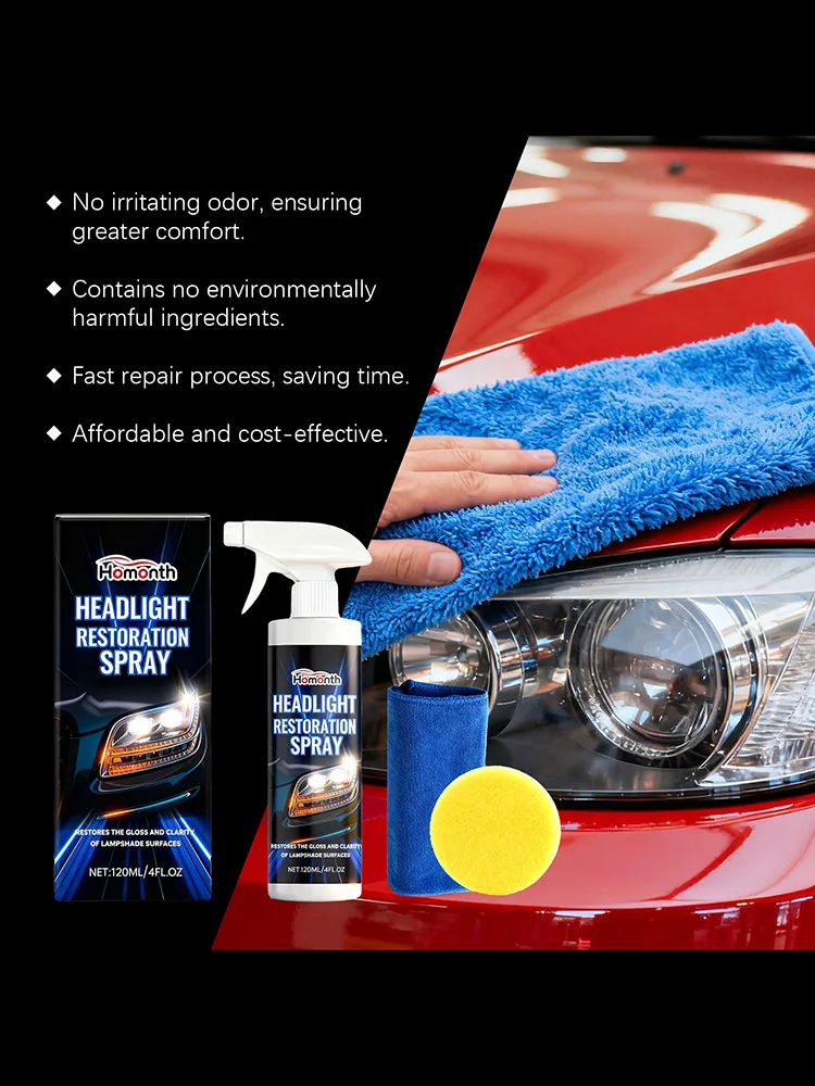 Headlamp Care spray  Cleaning And Maintenance Fluid That Improves Clarity And Visual Transparency And Restores Gloss