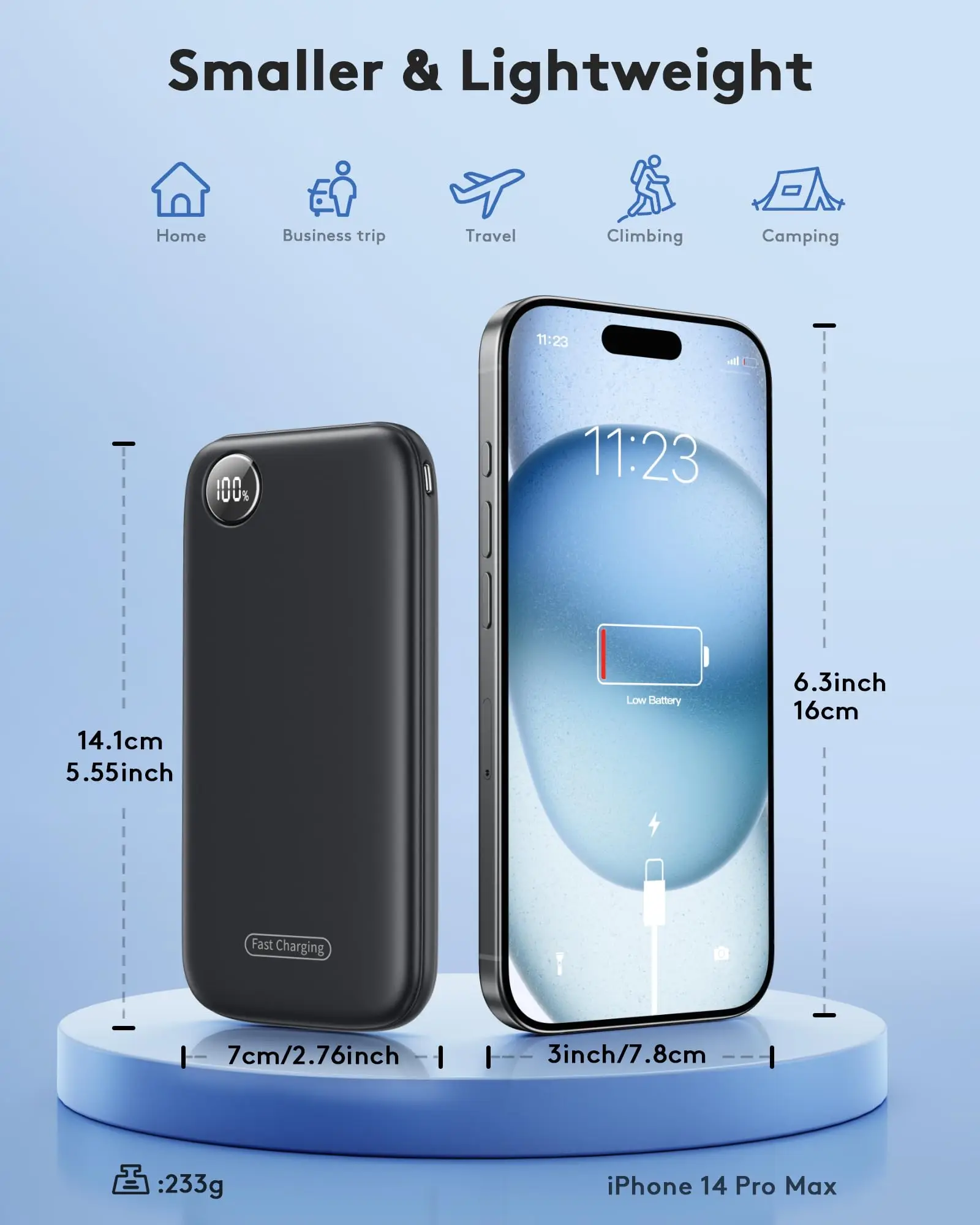 Cargador portátil ultradelgado de 10000 mAh con carga rápida (máx. 12 V/4,5 A), entrada/salida USB-C, banco de energía de viaje liviano.