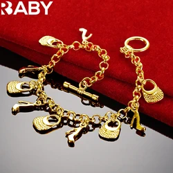 URBABY 24K Gold High Heeled Shoes Shopping Bag Charm Chain Bracelet For Woman Lady Fashion Wedding Party Jewelry Accessories
