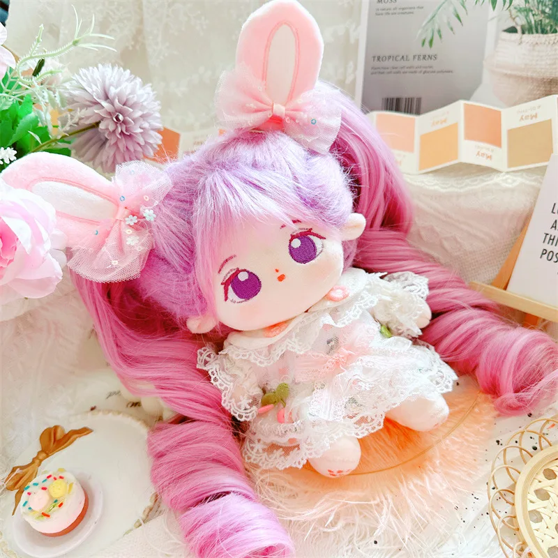 Kawaii Cotton Doll 20cm with Skeleton and No Attribute Girl Toys with Bunny Ears Ponytail Fashion Idol Dress Doll for Kids Fans