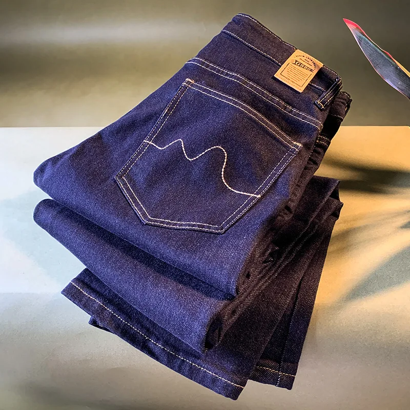 جينز فضفاض مستقيم اللون للرجال ، خريف 2025 عصري مغسول غير رسمي أزرق داكن الراقية سراويل رجالية