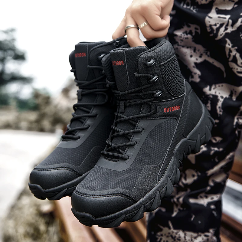 Lace Up Waterproof Outdoor Shoes Breathable Canvas Camouflage Tactical Combat Desert Ankle Boots Men Boots