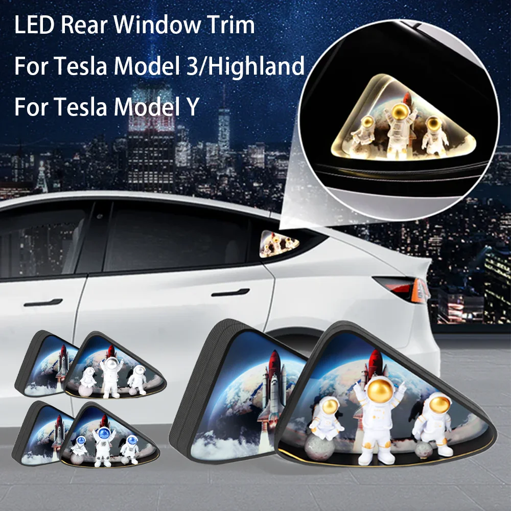 RGB Car Rear Window Triangle LED Ambient Light Trim For Tesla Model 3 Y 2017–2024 Highland 2025 Interior Decoration Accessories