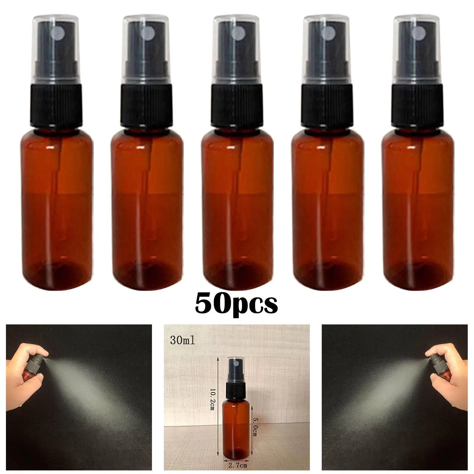 50 Pieces Spray Bottle with Cover Mini Lightweight Empty Plastic 30ml Cosmetic Bottle