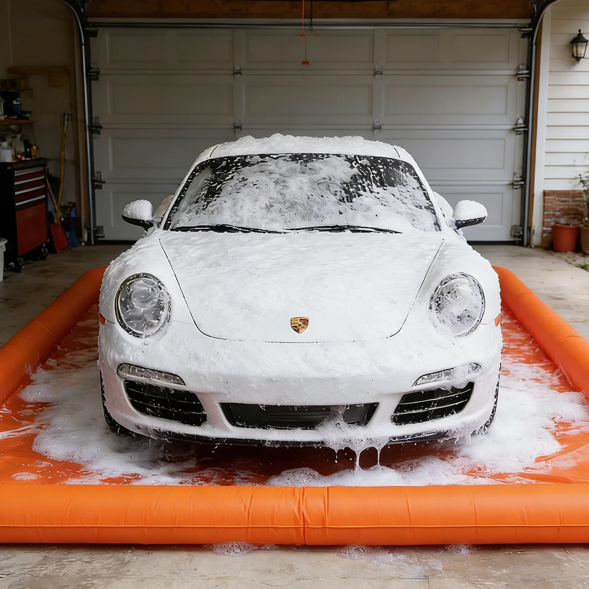 Mata do mycia samochodu, dmuchany basen, mata do mycia samochodu z poduszką powietrzną, przenośna dmuchana mata do mycia samochodu do czyszczenia samochodów i zbierania wody.