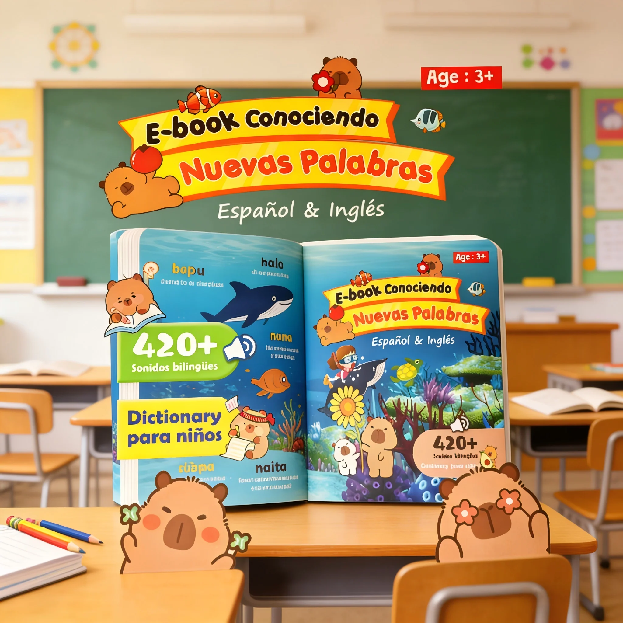 Spanisch-Englisch sprechendes Lernbuch für Kinder, interaktive Audio-Sound-Bücher, pädagogisches elektronisches Spielzeug für Kleinkinder, um Spanisch zu lernen