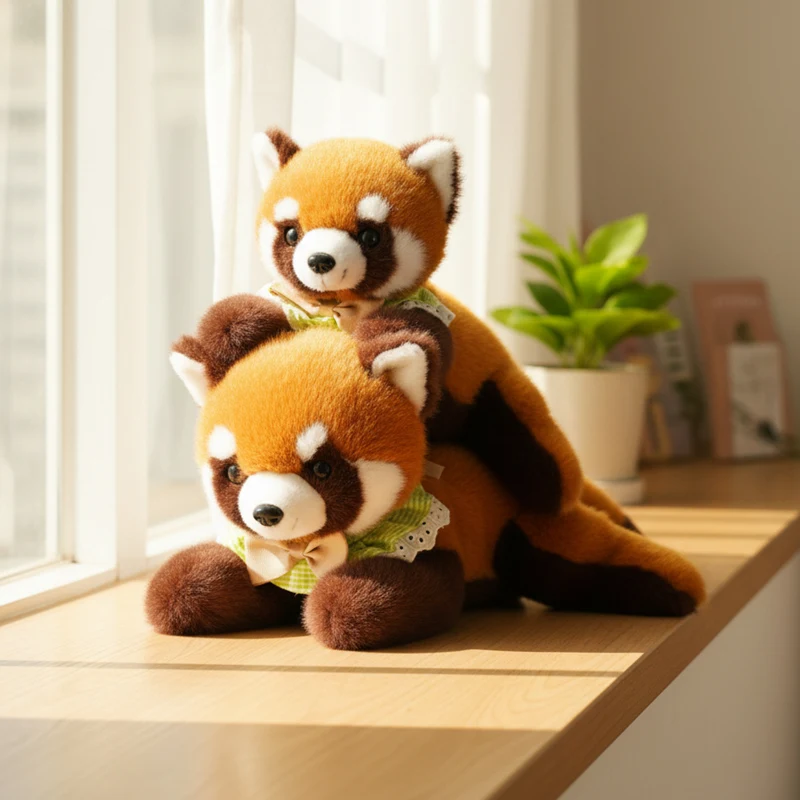 

Cute Bow Collar Red Panda Plush Doll Soft Fluffy Stuffed Animal Toy Home Decor Throw Pillow Gift Birthday Holiday Present