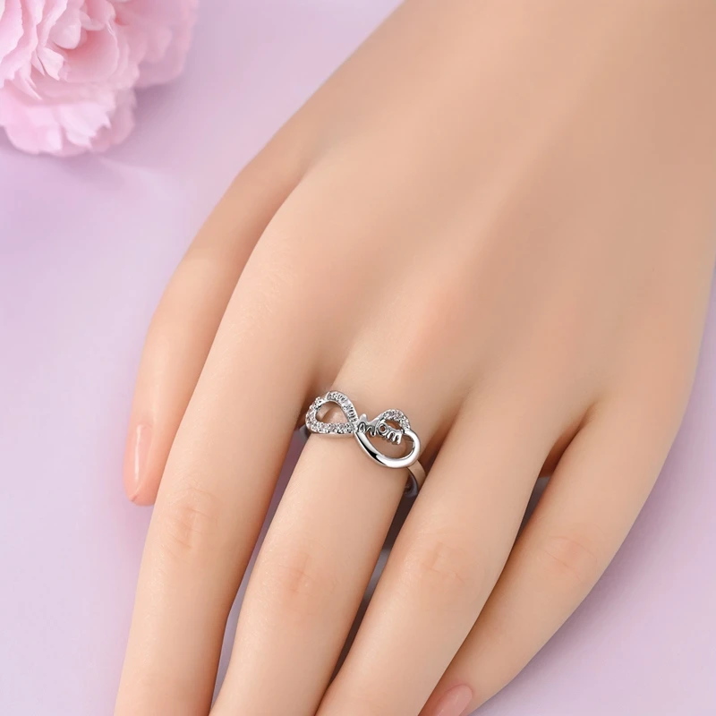 Original 925 Sterling Silver Infinite Love Mom Open Rings For Women Girls Jewelry Birthday Anniversary Gifts