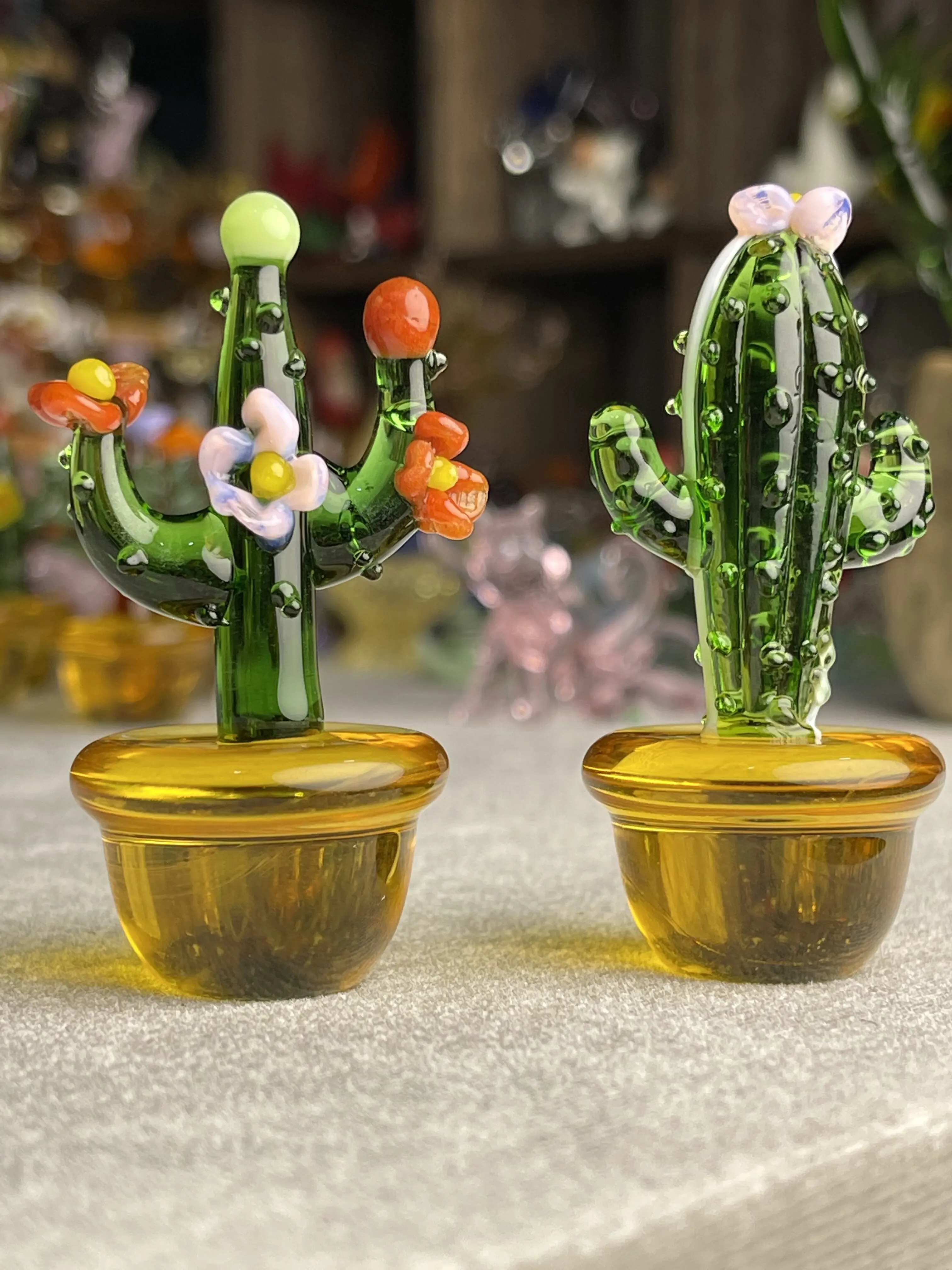 Creative and Fresh Multiple Glass Cactus and Green Plants Indoor Ornaments