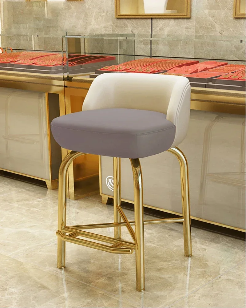 Stainless steel chair jewelry store counter bar stool cashier chair backrest bar chair modern minimalist bar stool