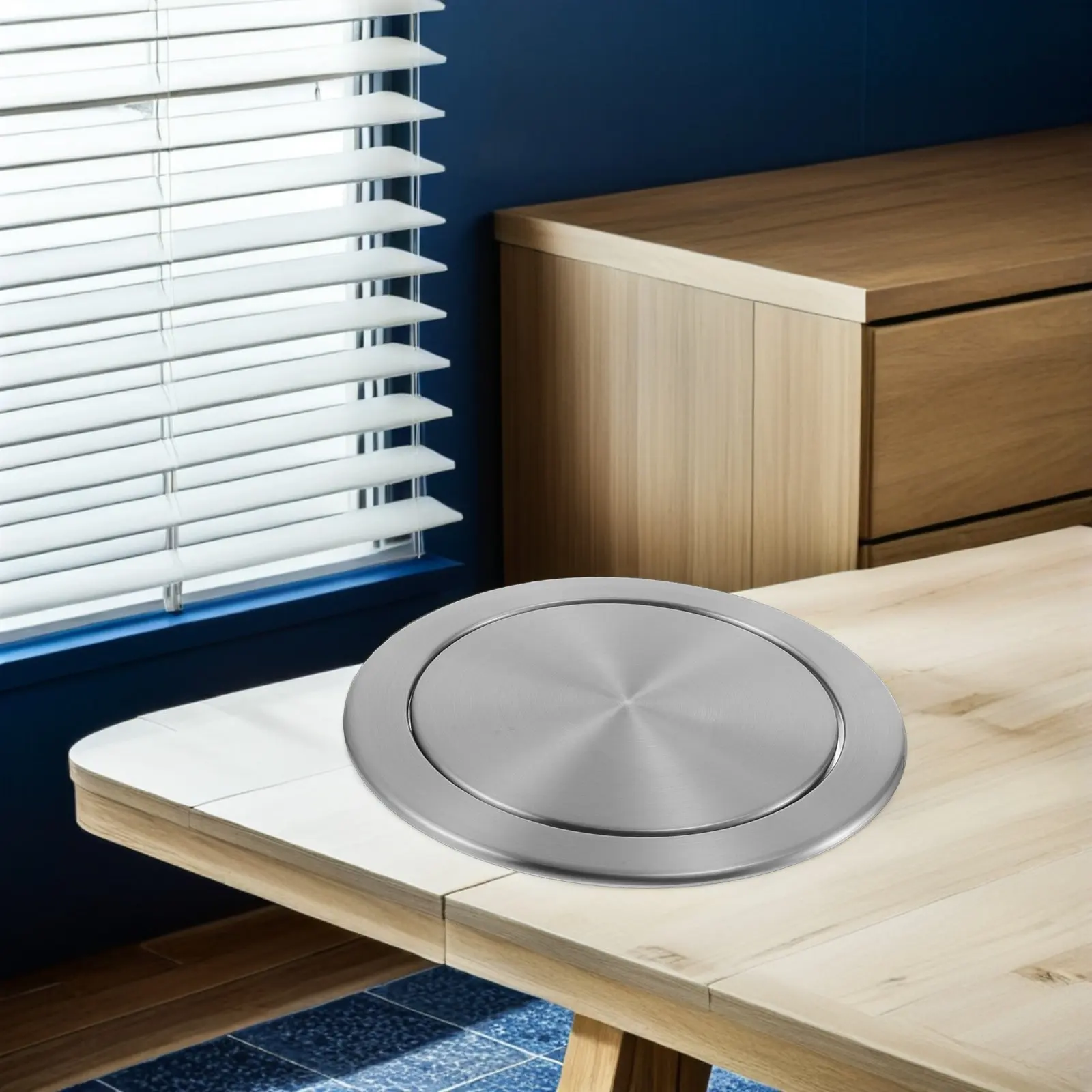 Stainless Steel Countertop Recessed Trash Can Lid Built-in Swing Top Cover Space Saving for Kitchen Bathroom Hotel Workshop 20Cm
