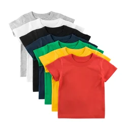 2025 Camiseta Unisex de verano para niños y niñas, camiseta de Color sólido, Camiseta deportiva de algodón de manga corta para niños, ropa para niños de 2 a 10 años