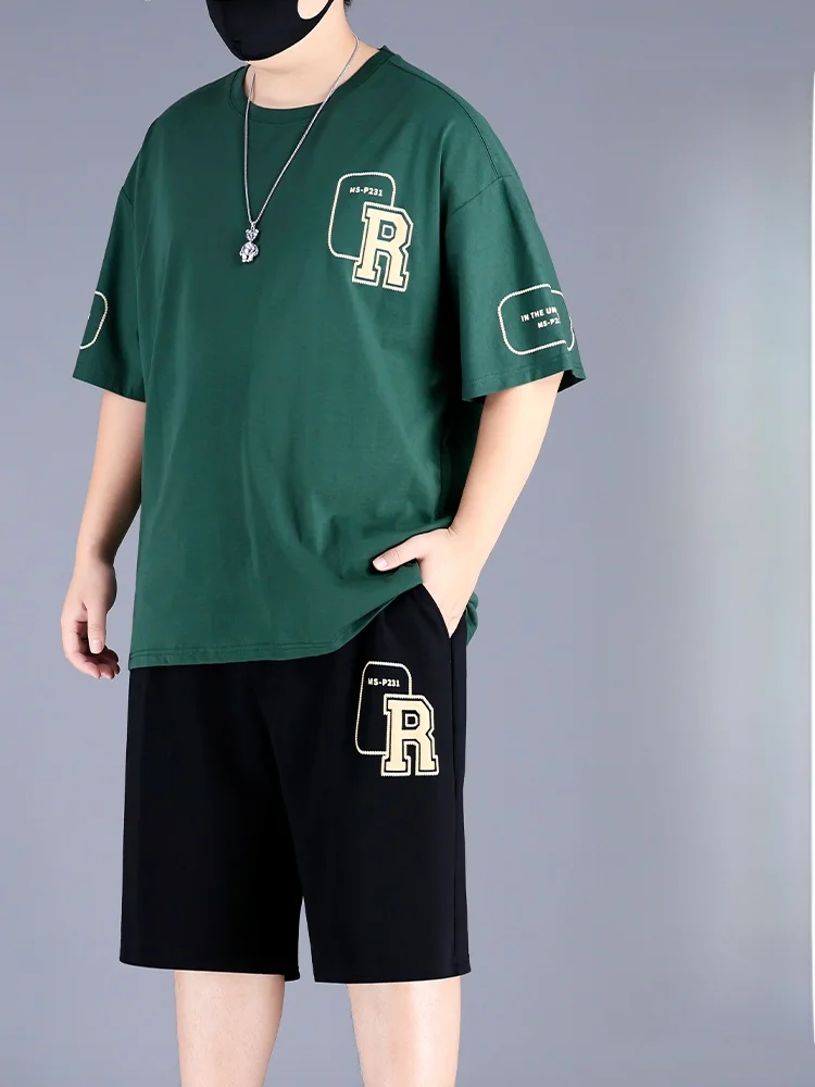 

plus Size Men's Summer Casual Spor ort Sve T-irt orts Set een Comfortable Cotton Polyester Two-Piece Suit