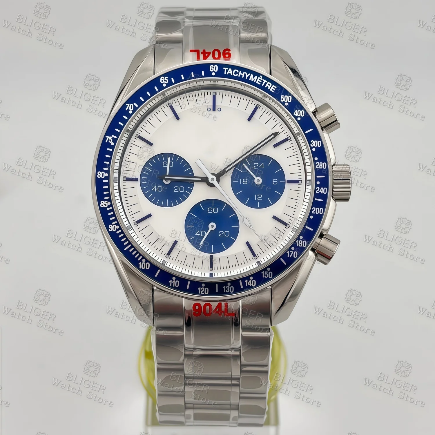 BLIGER 40mm Chronograph Multifunction Quartz  Moon Watch For Men VK63 Movement Waterproof Sport Stainless Steel Clock Relogio