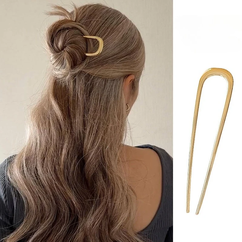 

Simple Metal U Shape Hair Stick for Women Ponytail Holder Silver Gold Color Hair Forks French Hairpin Hair Jewelry Accessories