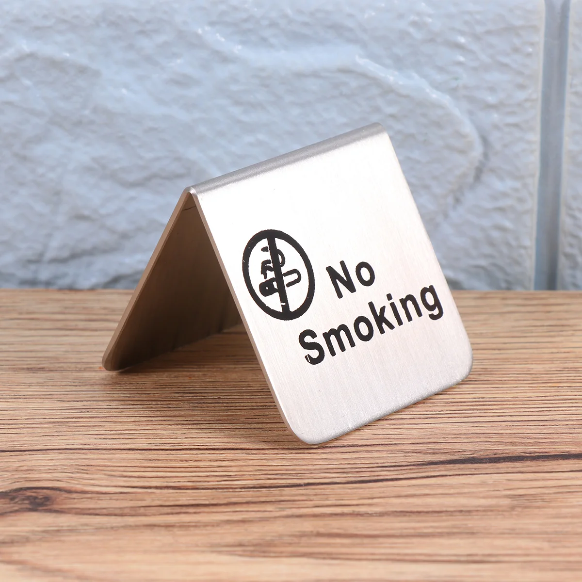 Stainless Steel No Smoking Table Tent Sign Double Side Free Standing No Smoking Sign for Office Hotel (English/Black Circle)