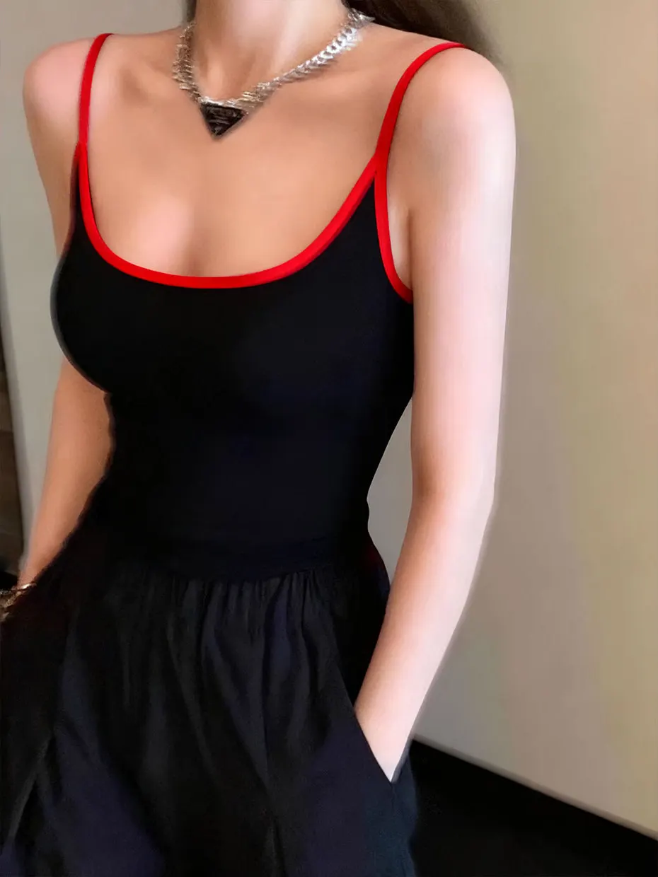 Stunning American Style Small Strap Vest Women's Inner Match Beautiful Back Bra Detachable with Chest Pad Outerwear Top