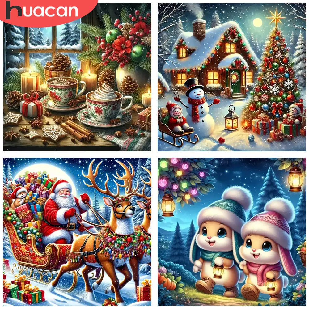 HUACAN 1 Stück Diamant-Malerei, Winter, gemütliche Szene, Diamant-Malerei-Set, 5D-DIY, voller Bohrer, Mosaik-Kunst, Weihnachtselemente, Zuhause