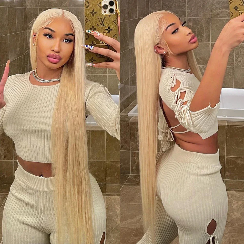 613 Honey Blonde Bone Straight Human Hair 13x6 13x4 HD Transparent Lace Front Wig Brazilian Remy Human Hair Pre Plucked Wig Beginner Friendly 40 46 Inch