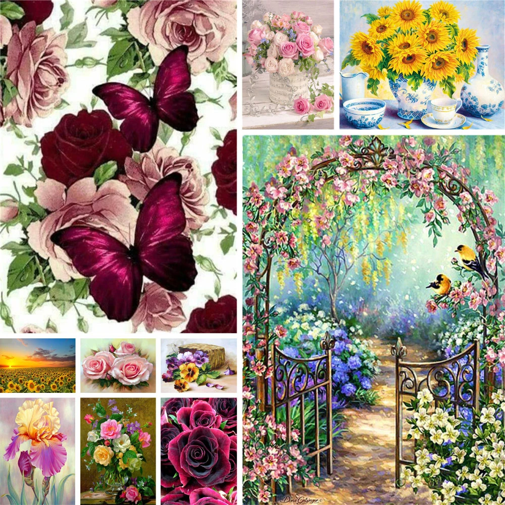 Flowers Rose Sunflower Iris Coloring By Numbers Painting Kit Oil Paints 40*50 Boards By Numbers Handmade For Kids For Drawing