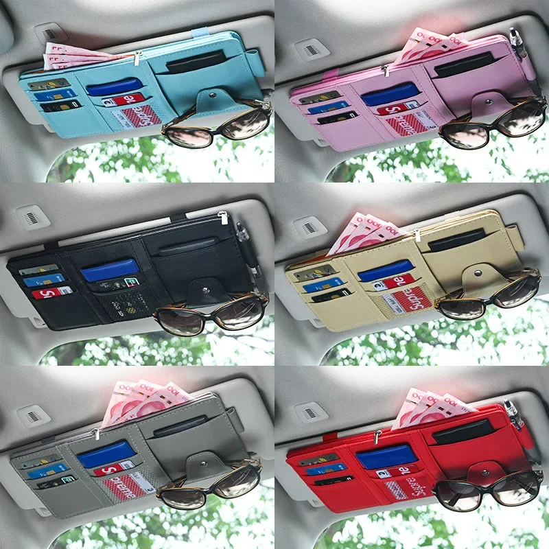 Car Sun Visor Organizer Multi-pocket Zipper Auto Truck SUV Storage Pouch Bills Pen Card Glasses Holder Car Accessories Gadget