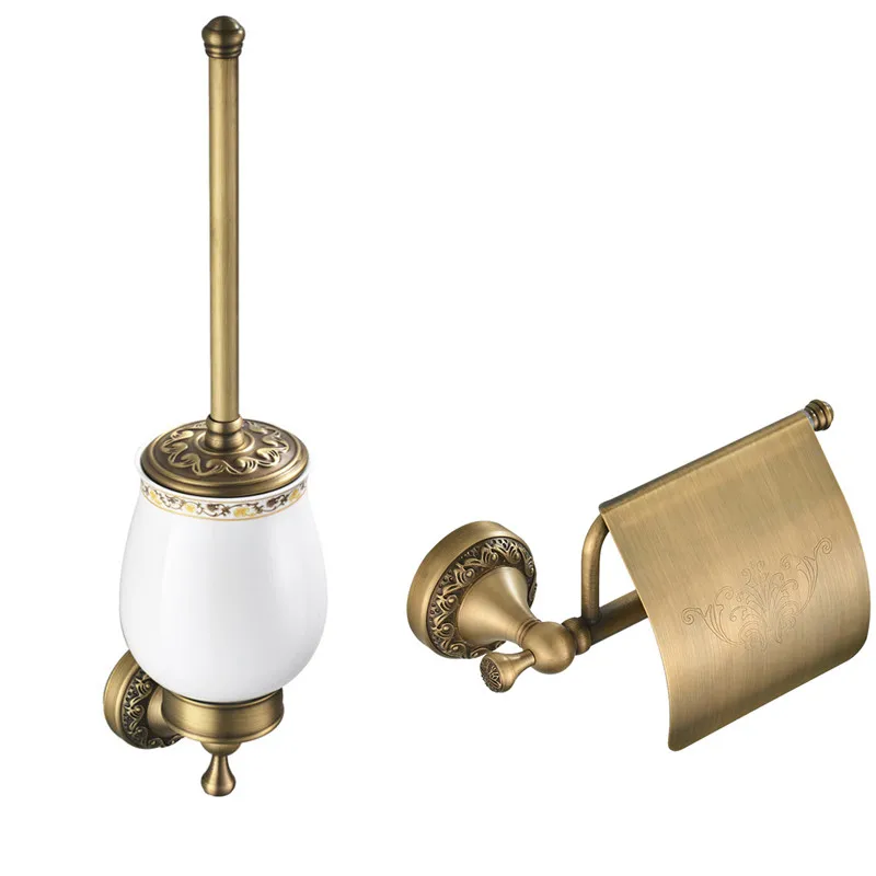 Toliet Accessory Set Solid Brass Toilet Brush Holder 2-piece Bathroom Accessories Set Toilet Roll Paper Holder Bronze Towel Ring