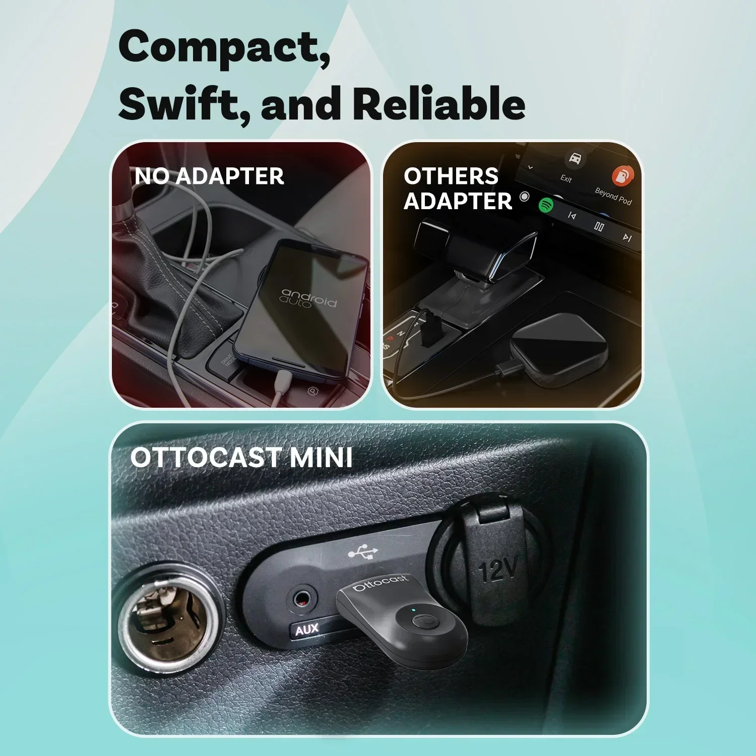Otocast mini 2 em 1 com fio para carplay sem fio android adaptador automático usb vara wifi acessórios do carro para vw benz audi kia toyota