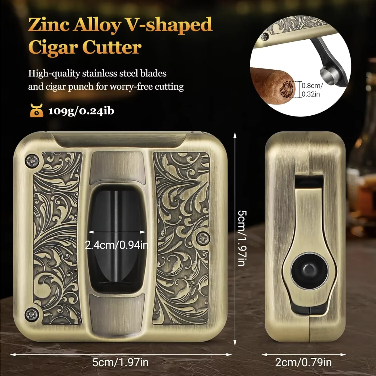 Cigar Cutter HANNICOOK 4 in 1 Multifunctional V Cut Guillotine Clipper with Cigar Punch, Cigar Holder & Twin Nubber Draw Enhance