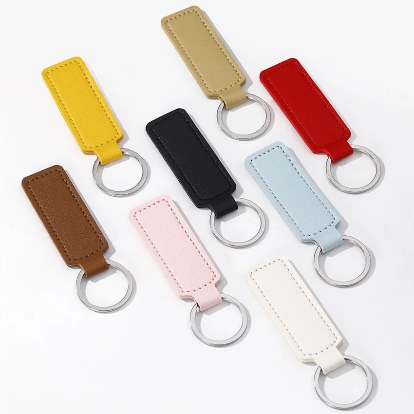 10pcs PU Leather Keychain Short Double side Car Thread Gift Pendant Waist Strap Wallet Key Chain Simple Keyholder